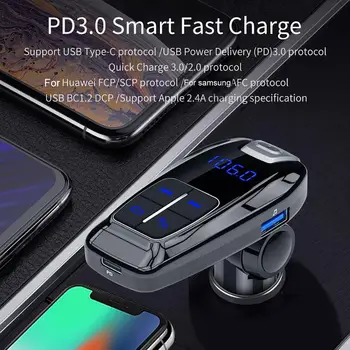 

Universal Car Bluetooth FM Transmitter PD3.0 Fast USB Charger Audio MP3 Player Bluetooth supports A2DP, AVRCP, HFP, HSP For Car