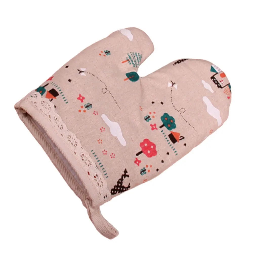 

1 Pair Kitchen Baking Cotton and Linen Oven with Thick Insulation for Baking (Tree Pattern)
