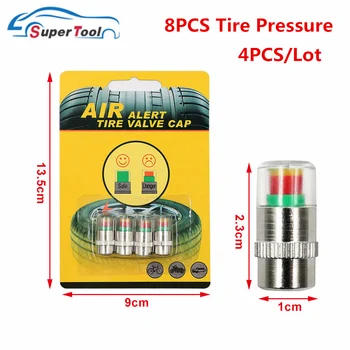 

4PCS Car Tire Pressure indicator Monitoring Valve Cap Sensor Auto Tire Pressure Indicator 3 Colors Eys Alert Diagnostic Tool Kit