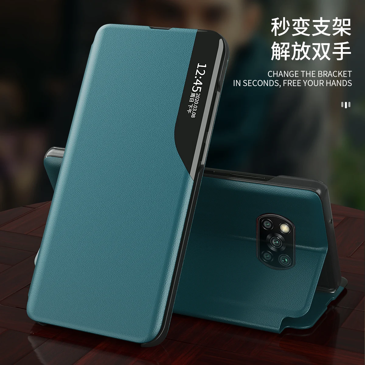 

smart window view leather flip cover for xiaomi mi 10t 10 t redmi note 9s 9 8 pro 8t 9a 9c poco x3 nfc magnet stand coque fundas