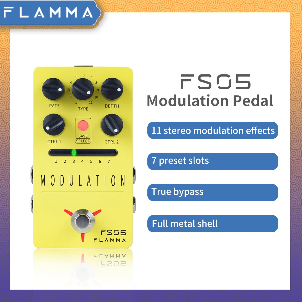 Pedal de Modulação Estéreo de Efeitos de Guitarra Digital com 11 Efeitos de Modulação e 7 Digital Flamma Pedal Espaços Pré-ajustados True Bypass Fs05 - Image 3