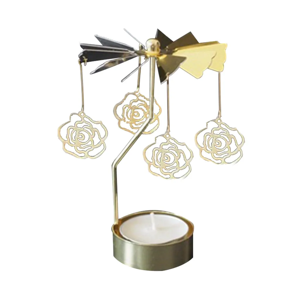 Hot Spinning Rotary Metal Carousel Tea Light Candle Holder Stand Light Xmas Gift candelabros decorativos de velas candelabra 22