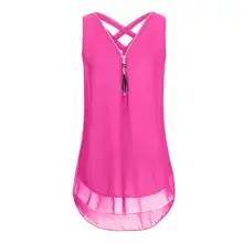 

80% HOT SALES !!! Sexy Lady Solid Color Back Bandage V Neck Sleeveless Zipper T-shirt Blouse Vest