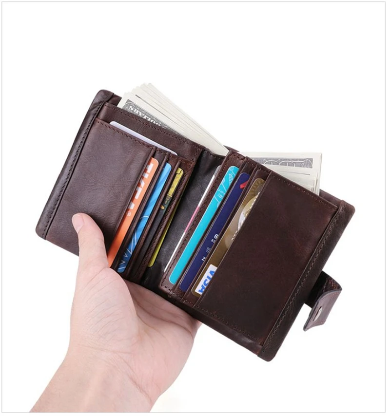 Натуральная кожа RFID Винтажный Мужской кошелек на застежке с карманом для монет Короткие Кошельки маленький кошелек для монет на молнии Держатель для ID банковских карт для мужчин