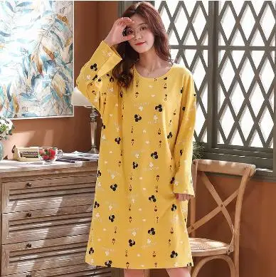Большие размеры женские пижамы женская ночная рубашка M-3XL ночная рубашка с длинными рукавами весна и осень Женское ночное белье - Цвет: SJ6101