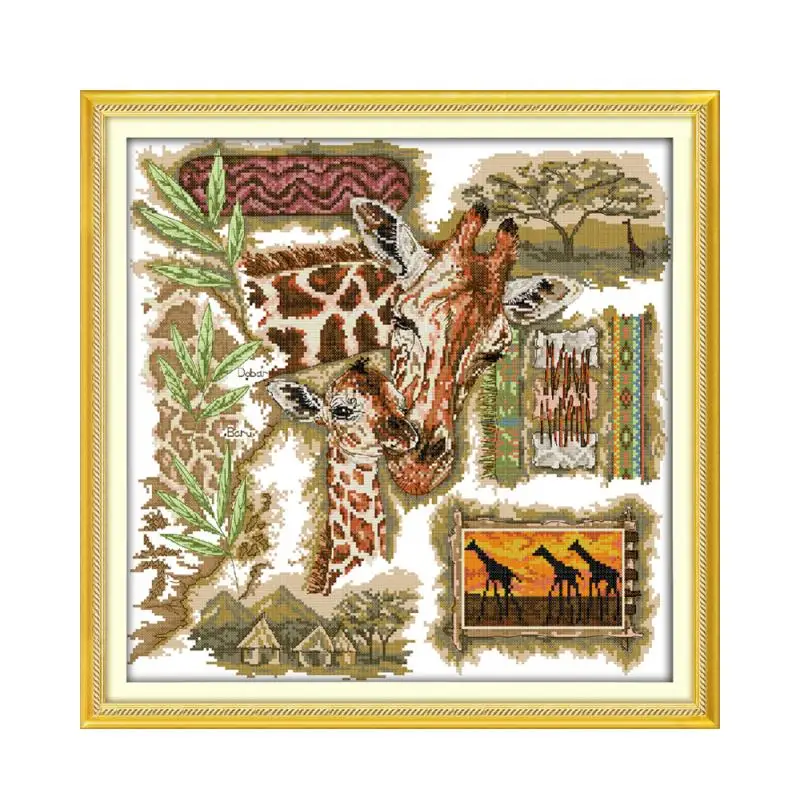 The African giraffes cross stitch kit 14ct 11ct pre stamped canvas