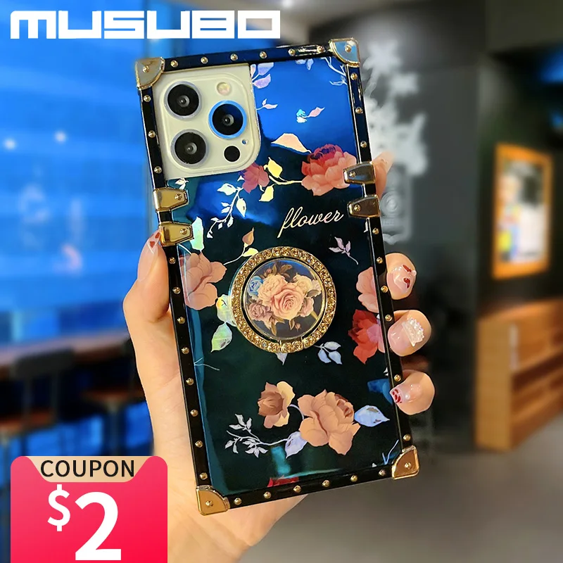Coque téléphone à fleurs de luxe avec lanière pour iphone_voghion.com