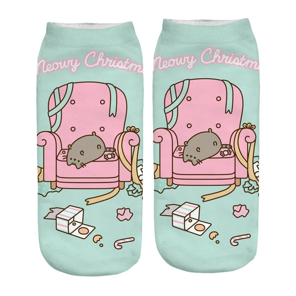 Christmas 3D printing women boat socks cute cartoon animal pattern fashion sports office floor socks autumn winter holiday gifts
