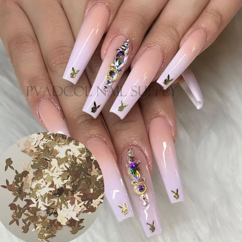 3D Nail Art Glitter Shinny Rabbit Head Metallic Gold Bunny Sequins Flakes Acrylic Design Tips Decoration | Красота и здоровье