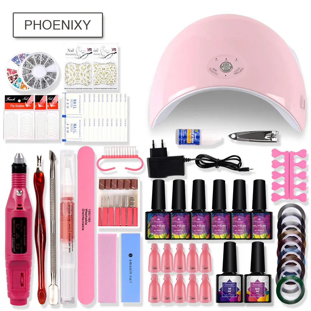 6Pc Nail Polish Set Маникюрный набор машинка маникюрные ручки инструменты 36 Вт УФ-сушилка лампа для ногтей Гель-лак набор электрическая дрель для ногтей все для маникюра ногтей - Цвет: 6Pc Nail Polish Set