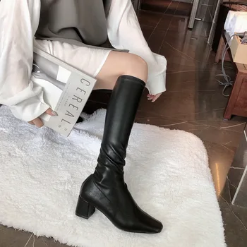 

Boots Women New 2020 Zipper Shoes Woman Winter Shoes Sexy Thigh High Heels High Sexy Booties Ladies Round Toe Over-the-knee