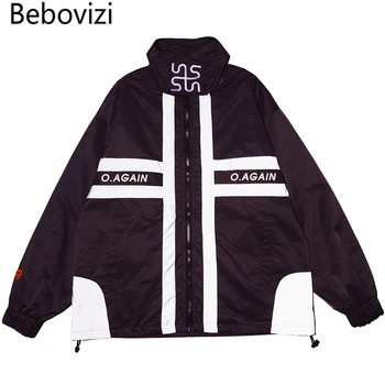 

Bebovizi 2019 Men Hipster Streetwear Windbreaker Harajuku Black Track Jackets Hip Hop 3M Reflective Jacket Coat