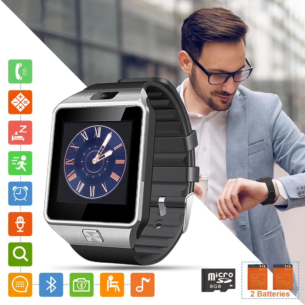 Умные часы DZ09 с сенсорным экраном и камерой Bluetooth слотом для SIM-карты TF шагомером