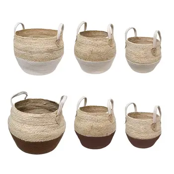

S/M/L Seagrass Wickerwork Basket Rattan Folding Hanging Flower Pot Planter Woven Dirty Laundry Hamper Storage Basket Home Decor