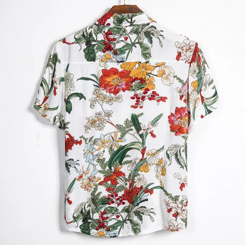 Качественная пляжная рубашка в стиле Харадзюку, Мужская гавайская рубашка с коротким рукавом, повседневная Летняя мужская блузка с цветочным принтом, свободная рубашка для серфинга, Homme