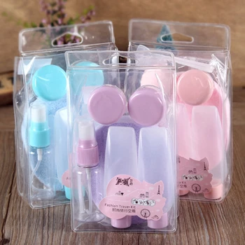 

7Pcs Wash Face puff Travel Set Cosmetics Sub-bottle Emulsion Bottle Shampoo Toner Sunscreen Plastic Empty Bottle