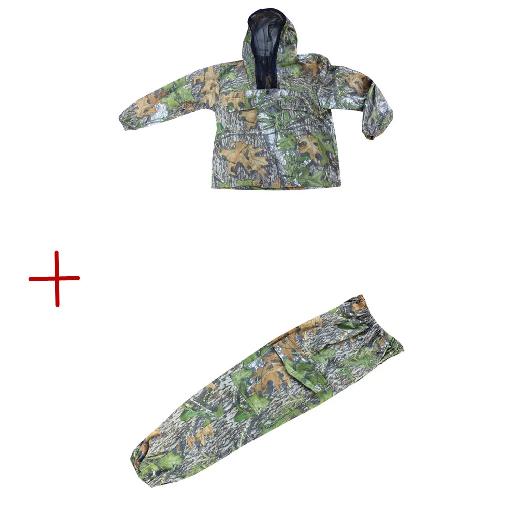 

Spring Autumn Unisex Sunscreen Breathable Fishing Suit Bionic Camouflage Anti-mosquito Set Hooded Wearable Jacket Coat Pants