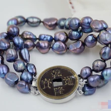 DYY 914+++ 3row " павлин черный барокко Пресноводный Культивированный жемчуг браслет