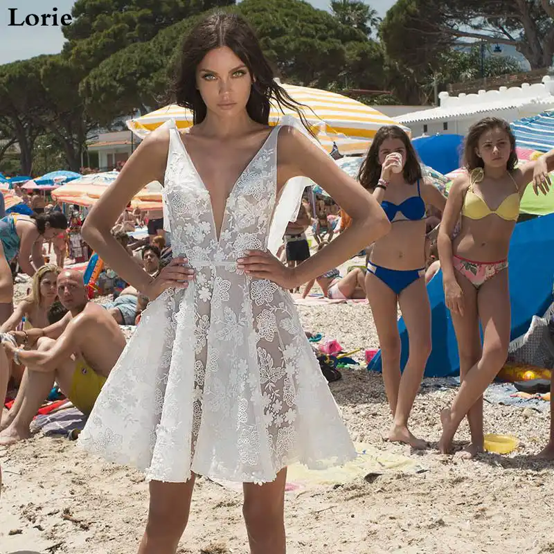 Lorie vestido de noiva curto de renda, vestido de noiva com gola em v, elegante, vestido de noiva feito sob encomenda|Vestidos de Noiva| - AliExpress