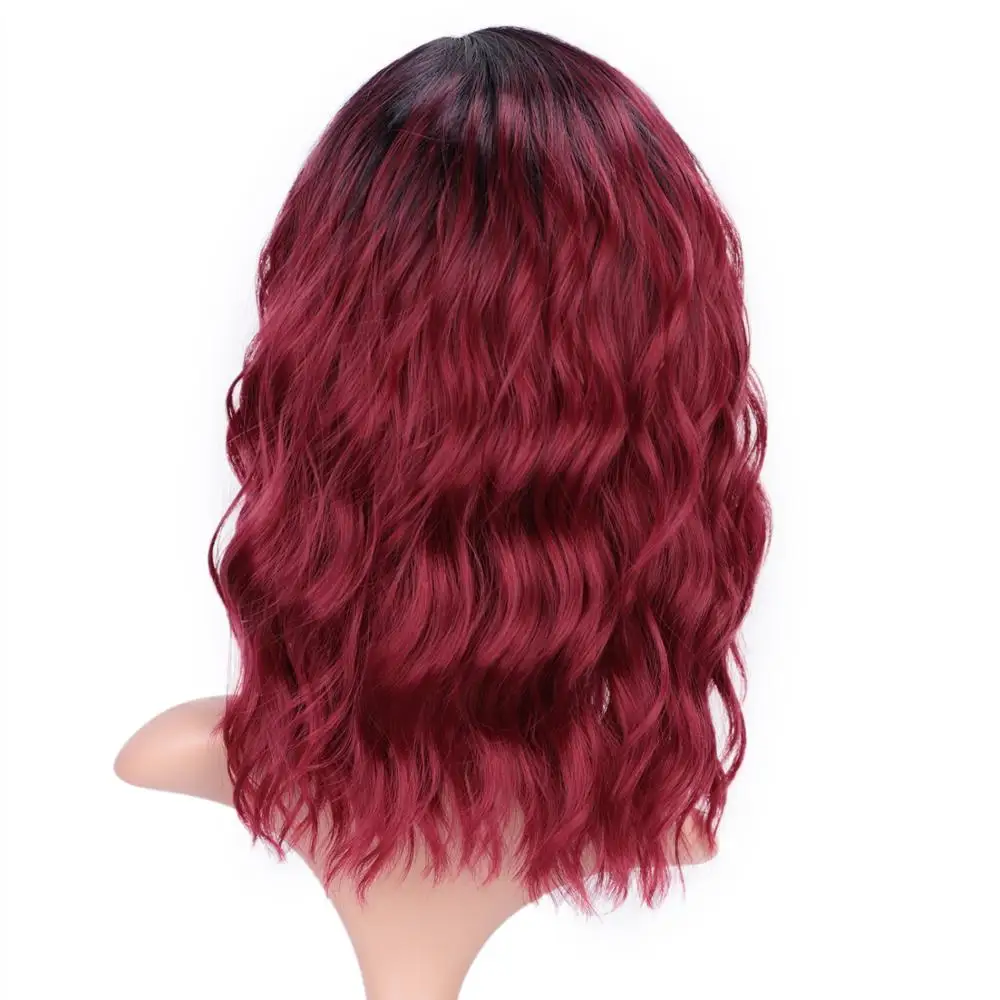 Doris BEAUTY Ombre Blonde короткий парик волна воды синтетические парики для женщин розовый фиолетовый серый красный черный косплей женские накладные волосы - Цвет: red