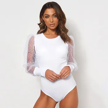 

Women Long Sleeved Solid Casual Bodysuit Sexy Lace Splice Knitted Body Mujer Skinny Bodycon Bodysuits Basic Clothes Black White