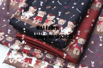 

Christmas chocolate teddy bear Slub linen fabric Sewing Fabric DIY Handmade Material Patchwork lolita dress curtain 100*140cm