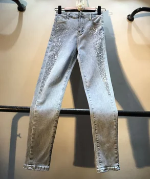 

2020 Spring Summer Jeans New Women Dneim Pants Hot Drilling Slim Elasticity Capri Jeans Girls Lady Blue Skinny Jean Pencil Pants