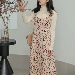 Dress Women Sleeveless Simple Vintage Floral Sexy Casual Cute Summer Corduroy Soft Lovely Fashion Popular Retro Ulzzang Vestido