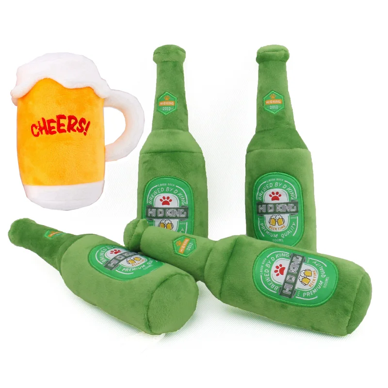 Pet Creative Squeaky Toy Set Dog Bite Comfort Plush Beer Bottle Mug Soothing Funny | Дом и сад