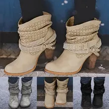 Женская обувь; коллекция года; модная повседневная женская обувь; зимние мартинсы; замшевые кожаные сапоги с пряжкой; зимняя обувь на молнии на высоком каблуке; Femme