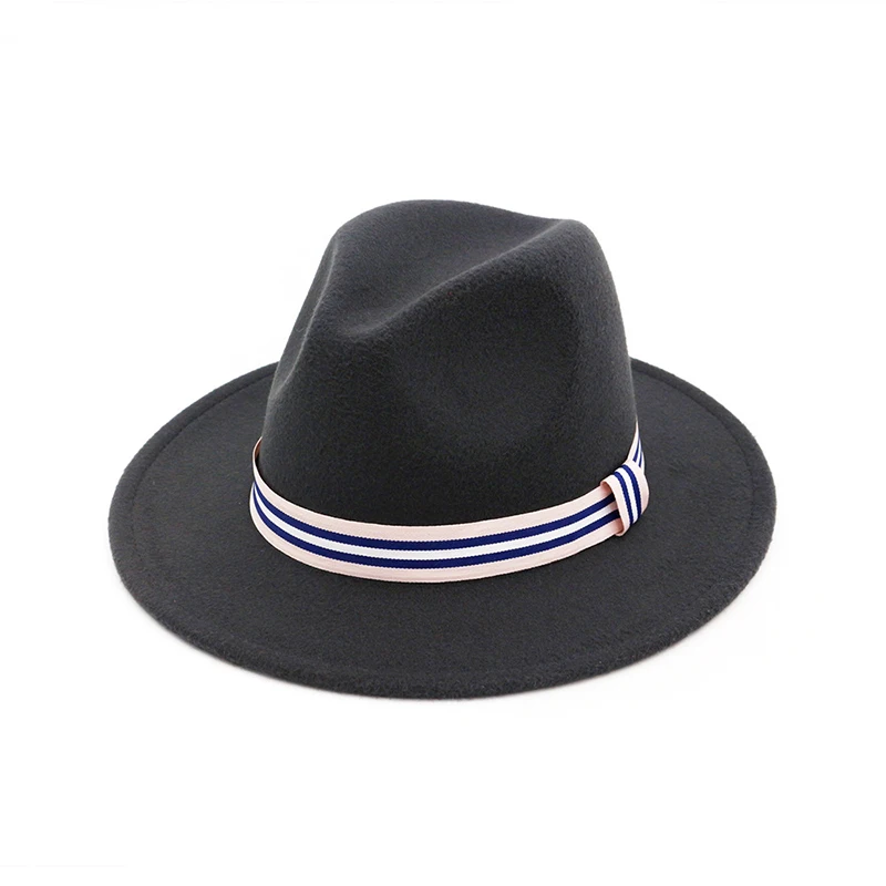 Grey fedora FS унисекс черная армейская зеленая шерстяная фетровая джазовая фетровая шляпа с поясом для женщин и мужчин с широкими полями Панама Трилби карнавал торжественная шляпа 11 цветов - Цвет: Grey fedora