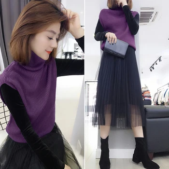 

2020 women's knitted vest female sweater vest gilet outerwear chaleco women's sleeveless pullover waistcoat pull knitting top