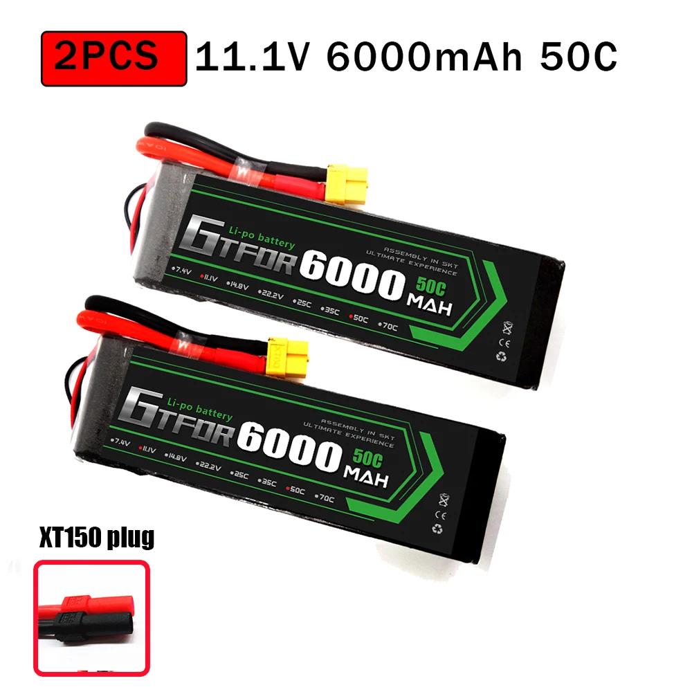 GTFDR 2 шт. RC батарея Lipo 7,4 V 11,1 V 2S 3S 6000MAH 6500MAH 6200MAH 7000mah 50C 60C 80C 100C 120C для RC Stampede автомобильный Дрон - Цвет: 2PCS6000SOFTXT150