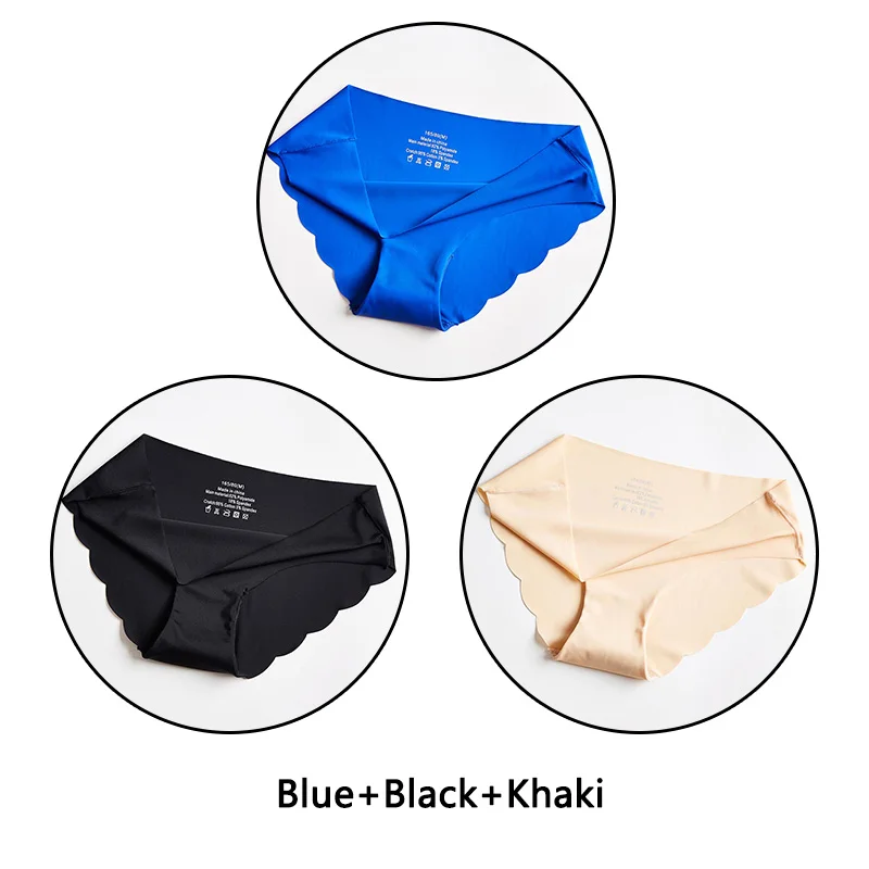 Blue Black Khaki 3 шт./лот бесшовные кружевные трусики с открытой промежностью льда шелковые трусы Ультра тонкое мягкое нижнее белье S-XXL с низкой посадкой нижнее белье с однотонными оборками нижнее бельё - Цвет: Blue Black Khaki