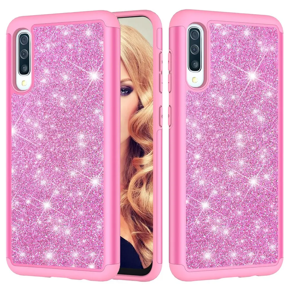 

For Samsung Galaxy A50 A20 A30 A20e A10e Case Phone Back Case Dual Layer Silicon + PC Hybrid Cover Protective Shimmering Shell