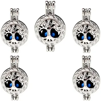 

5Pcs Openable life Tree Locket Pendant Pompon Making Phase Box Aromatherapy Essential Oil Diffuser Locket Pearl Cage Jewelry K23
