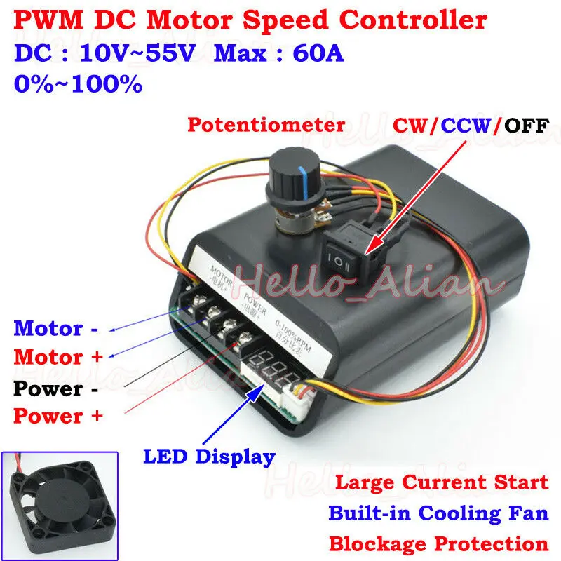 Светодиодный дисплей hho PWM контроллер скорости двигателя постоянного тока DC 10-55V