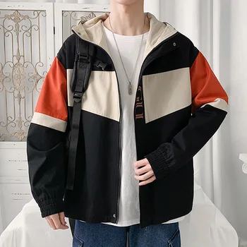 

Mens Jacket Standard Conventional Patchwork Mens Jacket Winter 2020 Casual Loose with Nood Regular Coats Men Streetwear Clothes