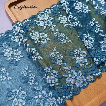 

2 Yards 19 cm Width Embroidered Elastic Lace Trim For DIY Clothing Accessories Sewing Materials Garter Stretch Lace Fabric Blue