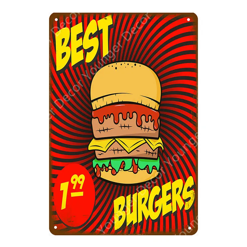 Гамбургеры хот-доги металлические вывески фаст-фуд гамбургеры настенные художественные таблички кухня кафе семейный домашний декор ВИНТАЖНЫЙ ПЛАКАТ YI-044 - Цвет: YD2002EI