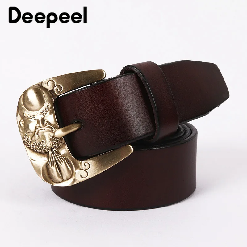 Deepeel 1 шт. 3,8*105-120 см мужской ремень из натуральной кожи с медной пряжкой с резным узором Dharma дизайнерский пояс подарки для мужчин