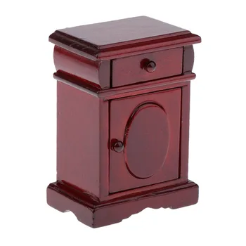 

1/12 Miniature Wood Nightstand Dollhouse Bedroom Decor -Rosewood Color