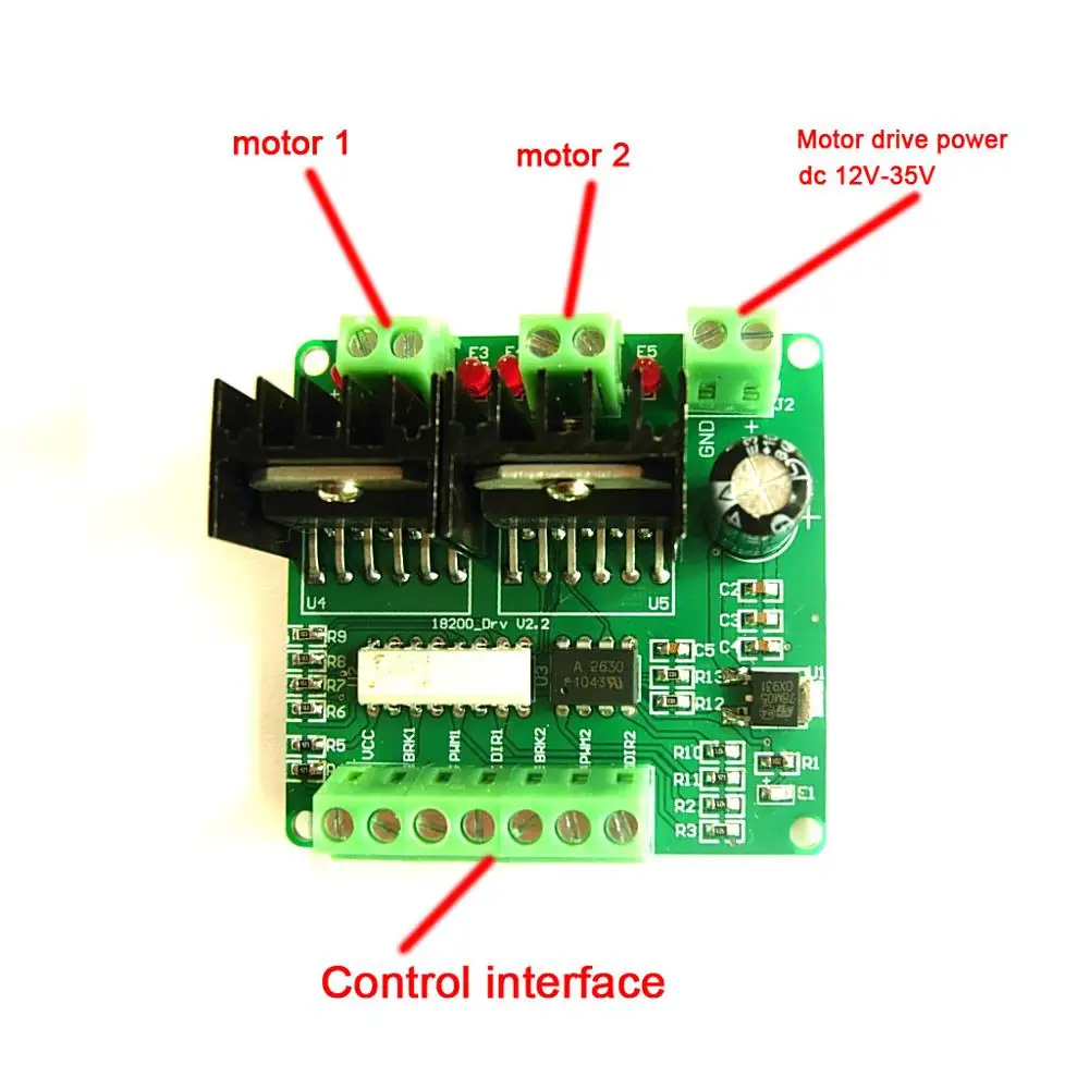 

LMD18200T DC motor driver board Board PWM Adjustable Speed 2 controller can forward/ reverse optocoupler isolation for robot