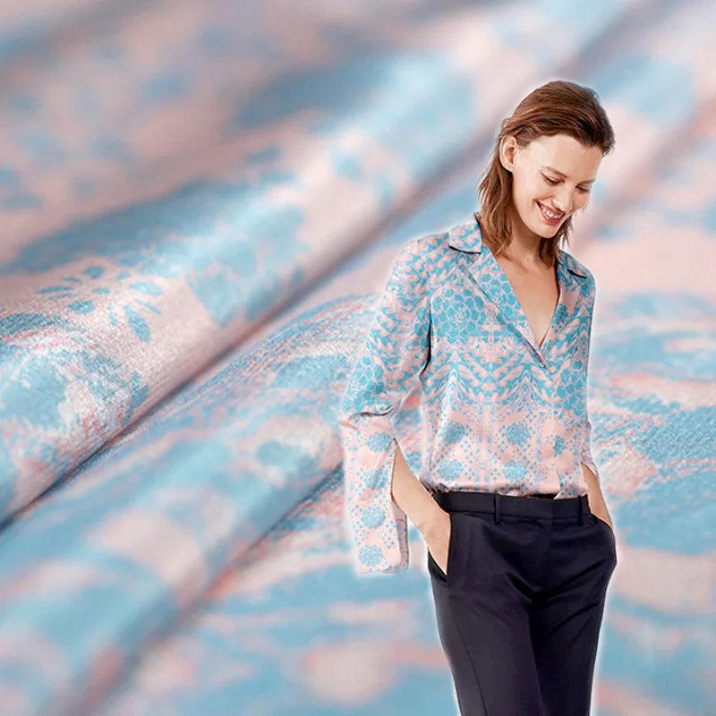 

100x138cm Plant Fower Printed 100% Mulberry Silk Crepe de Chine Fabric for Woman Summer Dresses Blouse Sleepwear DIY Sewing