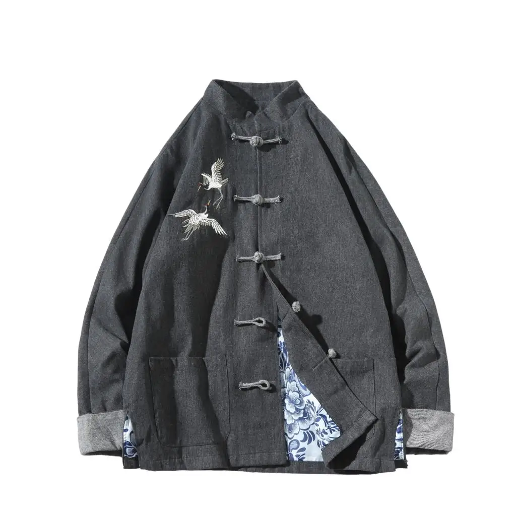 Sinicism Store мужская новая джинсовая куртка с вышивкой, мужские топы с пряжками в китайском стиле, мужские весенние винтажные модные синие джинсовые пальто