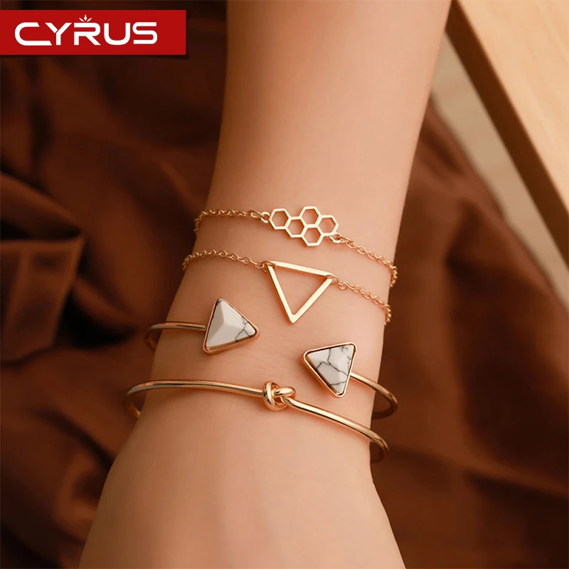 4 шт. набор винтажный браслет с брелоками соты треугольный натуральный камень Mujer браслет в стиле бохо Femme вечерние свадебные ювелирные изделия аксессуары