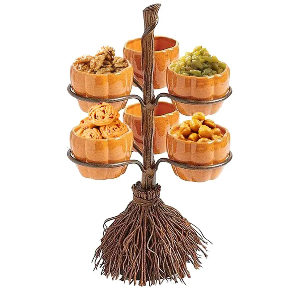 

Halloween Pumpkin Snack Plates Rack Witch Bowl Cake Stand Dessert Fruit Dishes Party Buffet Display Tray For Food Serving Plates