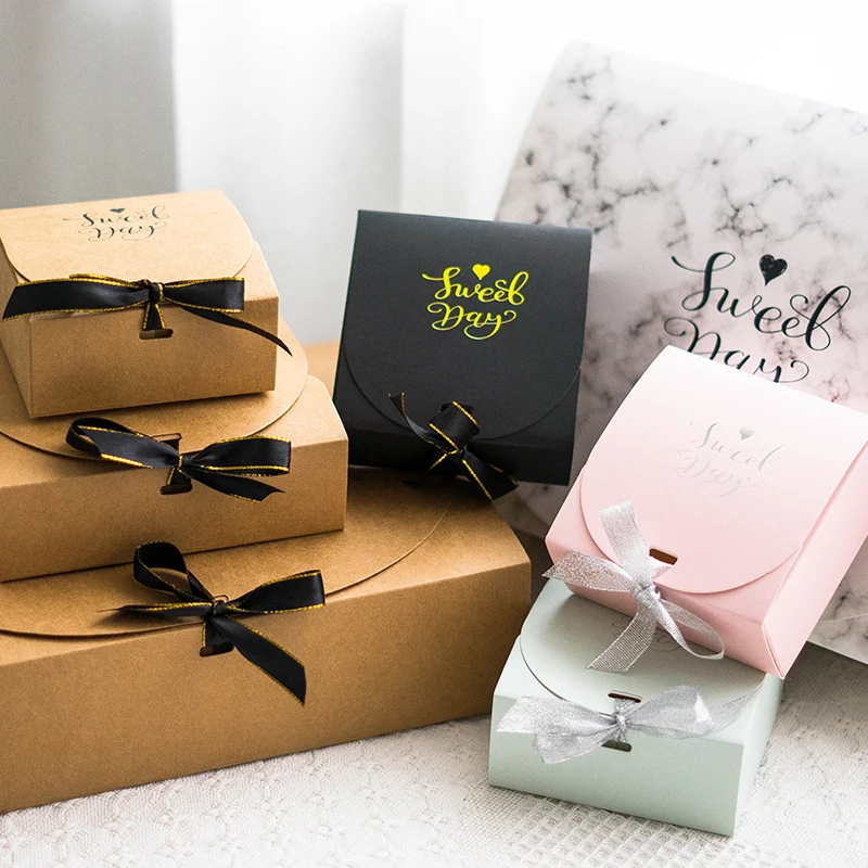 

5pcs Creative Marble Style Gift Box Creative Kraft Paper DIY Gift Bag With Ribbon Candy Box Wedding Birthday Party Supplies