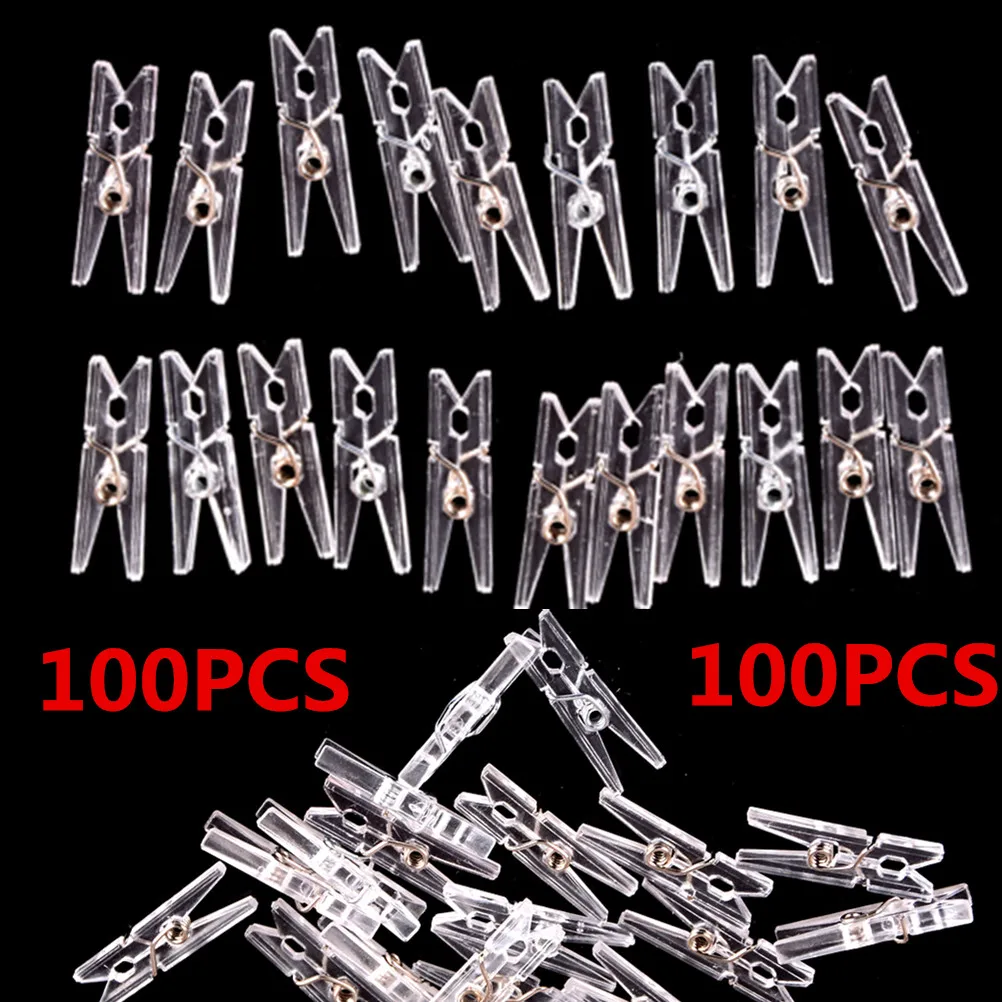 100pcs Hot Selling 25mm Mini Spring Clear Transparent Clips Clothes