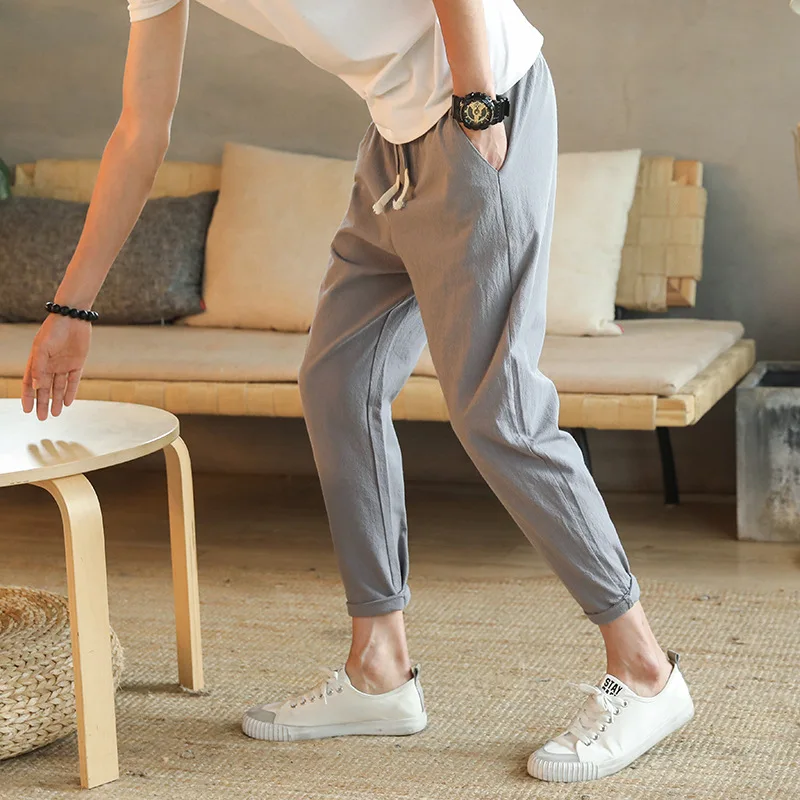 

2018 Summer Thin Section Capri Casual Pants Fashion Teenager Lace-up Solid Color Harem Pants